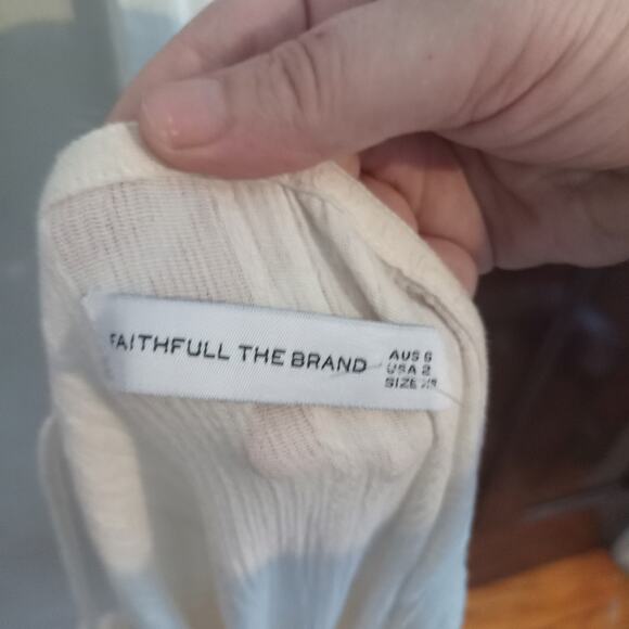 Faithfull the Brand Anthropologie Luna Midi Boho Dress Beige Button Down Sz 2 - Picture 8 of 8